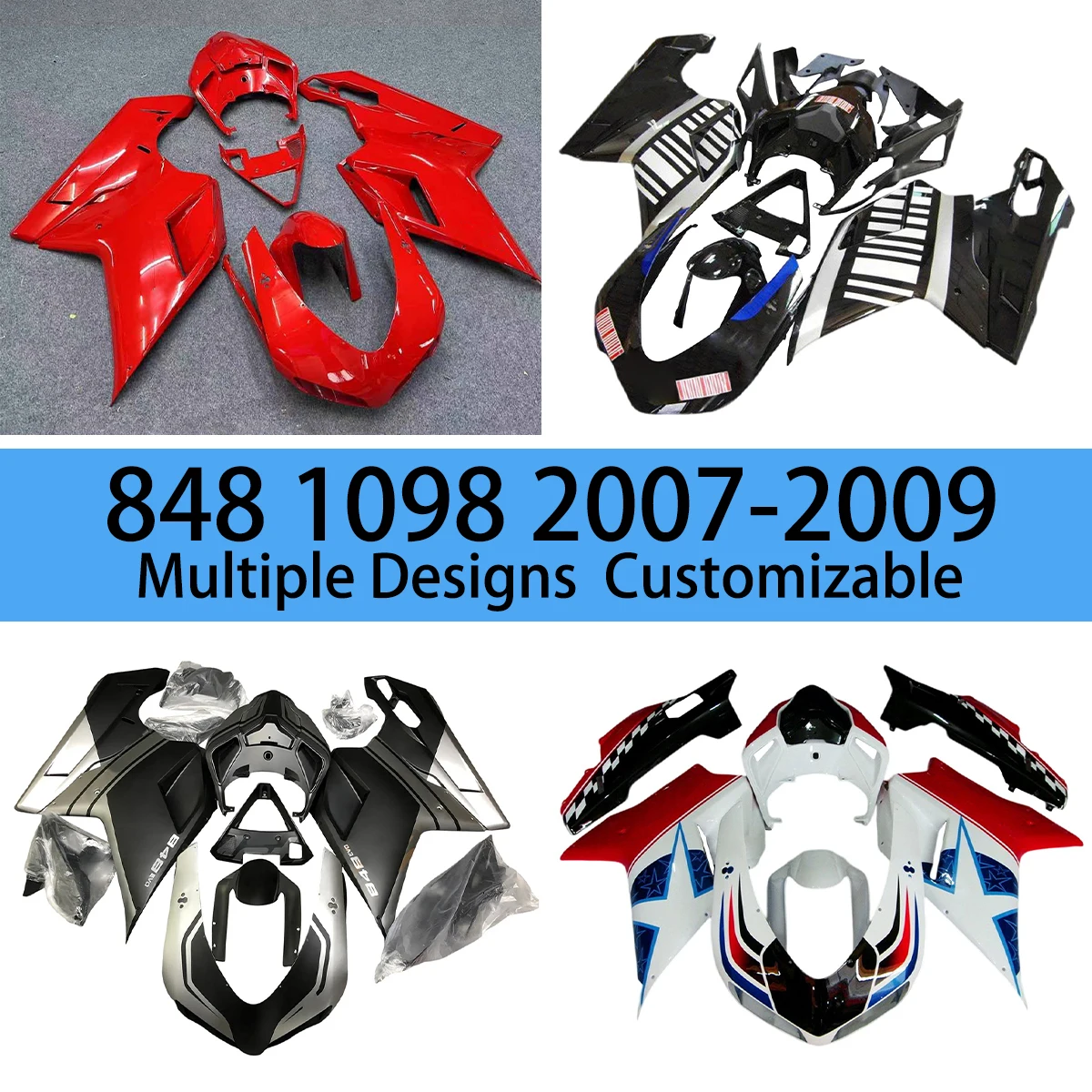 

Для DUCATI 848 2007 2008 2009 Красные пластиковые обтекатели из ABS-пластика 1098 07 08 09 Комплект обтекателей для мотоцикла (аналог)