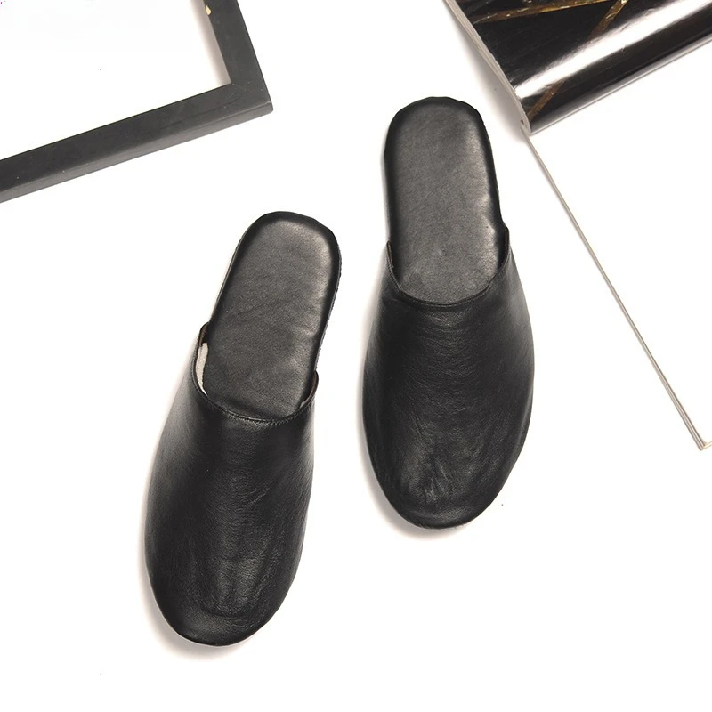 Genuine Leather Sheep Skin Mens Fashion Slippers Luxury Handmade Quality Comfortable Breathable 2026 Autumn House Shoes Man