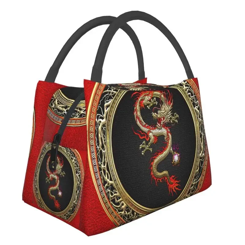 Golden Fucanglong Chinese Dragon Insulated Lunch Bag for Women Waterproof Asian Folklore Mythology Thermal Cooler Lunch Box