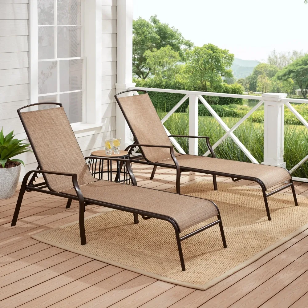 

Sand Dune Reclining Steel Outdoor Chaise Lounge - Set of 2, Tan
