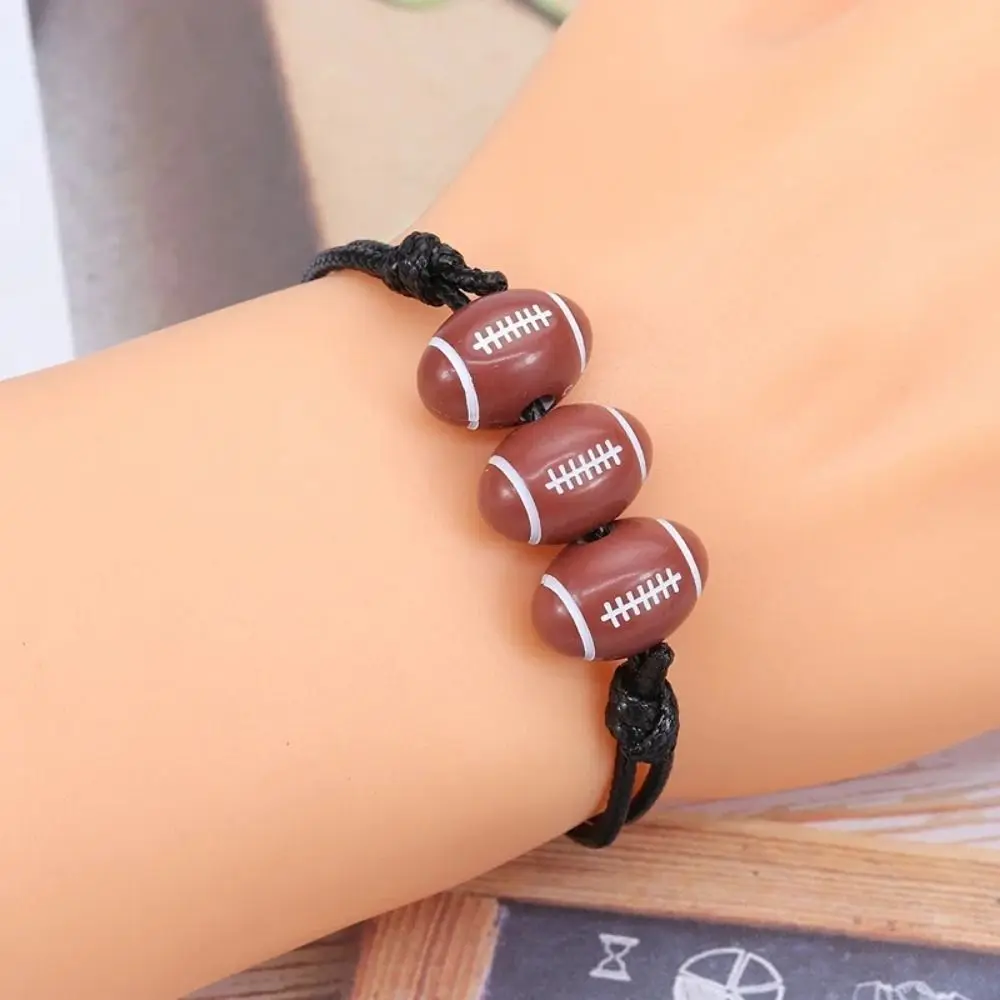 Handmade Basketball Baseball Bracelet Korean Style Volleyball Wax Line Woven Bracelet Jewelry Accessories Resin Rugby Bracelet