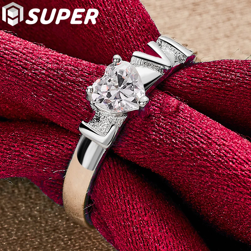 

925 Sterling Silver Love AAA Zircon Ring For Woman Man Fashion Wedding Party Charm Jewelry