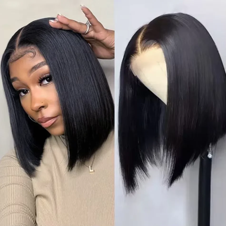 Mamushow Bob Wig straight Lace Front Human Hair Wigs  Short Bob Wig Pre-Plucked Natural Color Human Hair Lace Frontal Wigs