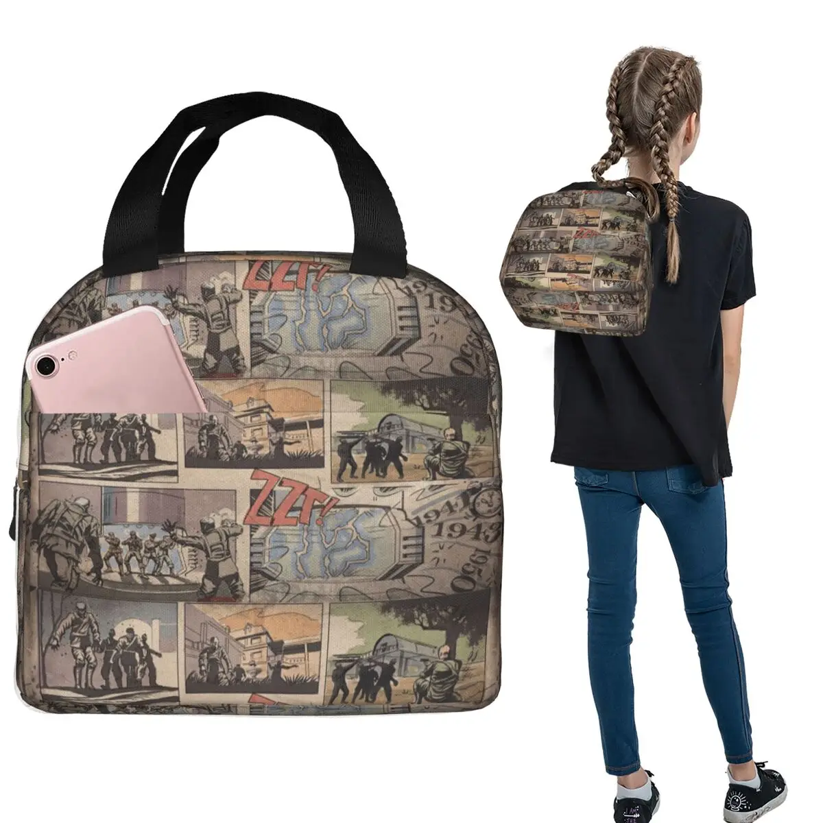 COD Zombies Kino Der Toten Loading Screen Insulated Lunch Bag for Women Children Leakproof Food Boxes Thermal Lunch Box Tote