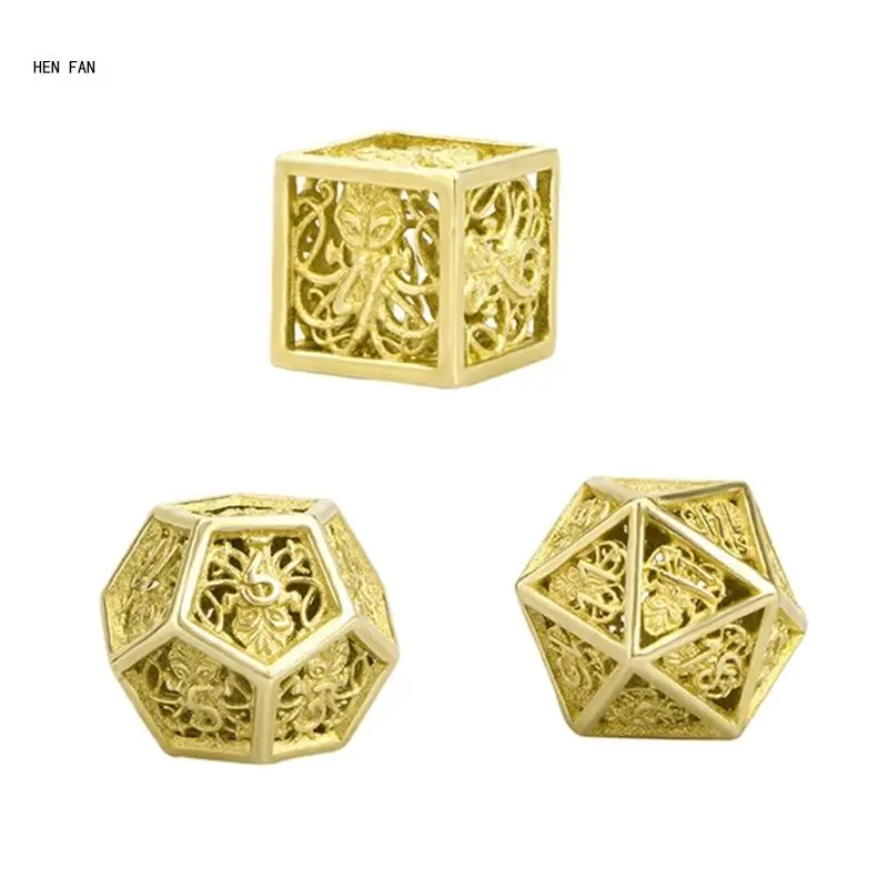 7 Pcs/Set Hollow Metal Dice-Set-Poker Game Dices-Polyhedron Dice-Table Game-Dice M89D