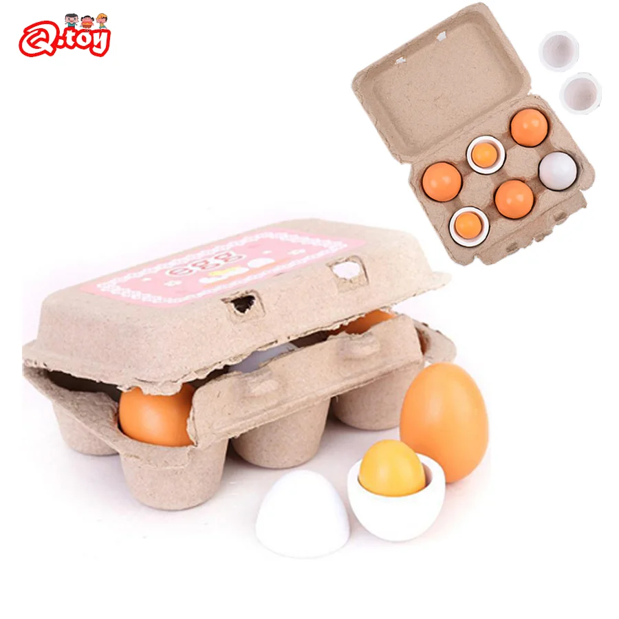 6pcs Simulation Wooden Eggs Toys Set Kids Pretend Play Wood Food Eggs Yolk Kitchen Food Children Kid Education Montessori Toys