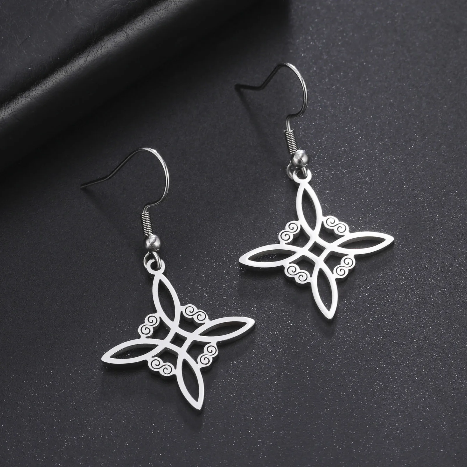 Skyrim Amulet Witch Knot Earring for Women Stainless Steel Witchcraft Drop Earrings Supernatural Wiccan Jewelry Christmas Gift