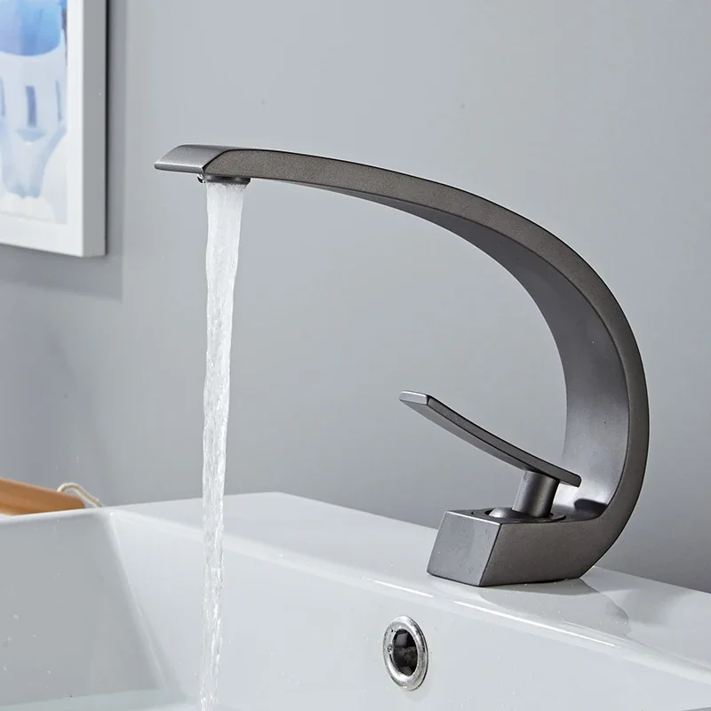 

Basin Faucet Gun Grey Bathroom Mixer Tap Black/Gold Wash basin Single Hole Hot and Cold Waterfall Fauce