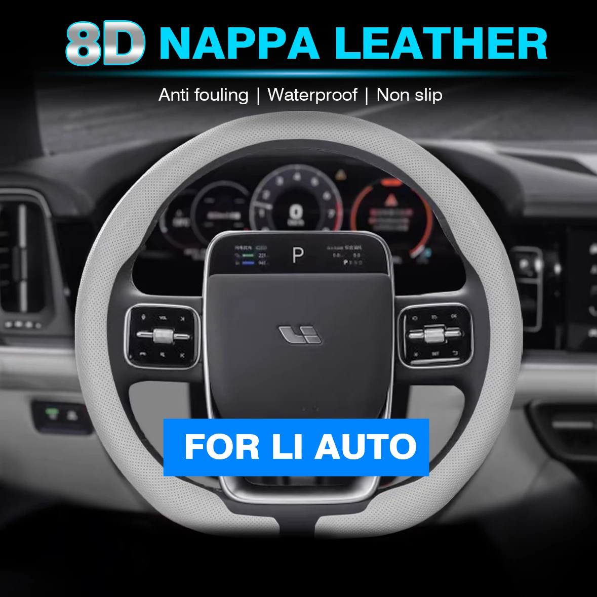

8D Nappa leather Car Steering Wheel Cover For Leading Ideal One Li Auto L9 L6 L8 L7 Car Interior Car-styling Auto Accessories