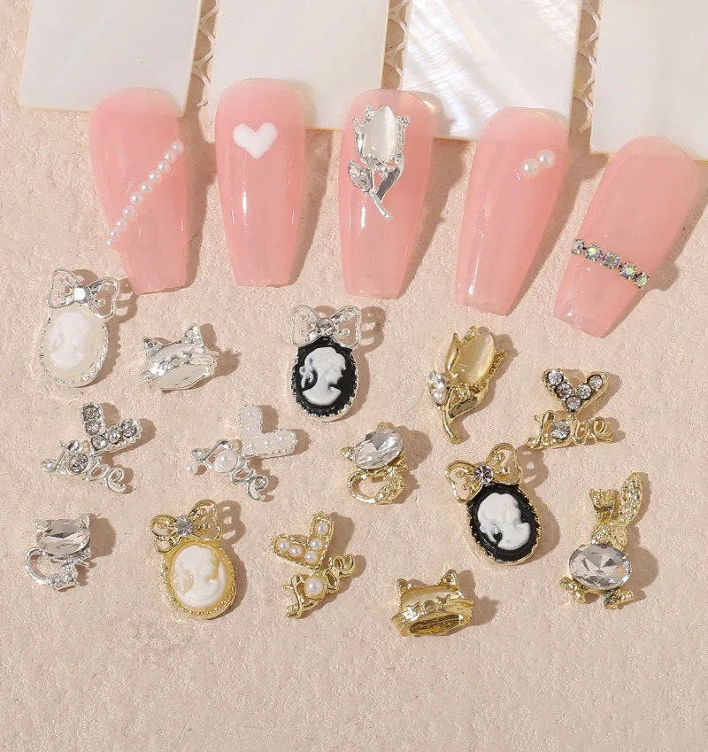 20Pcs  Luxury Quality Zircon Nail Art Jewelry 3D Cat Bowtie Flower Wreath Designer Charm  Gem