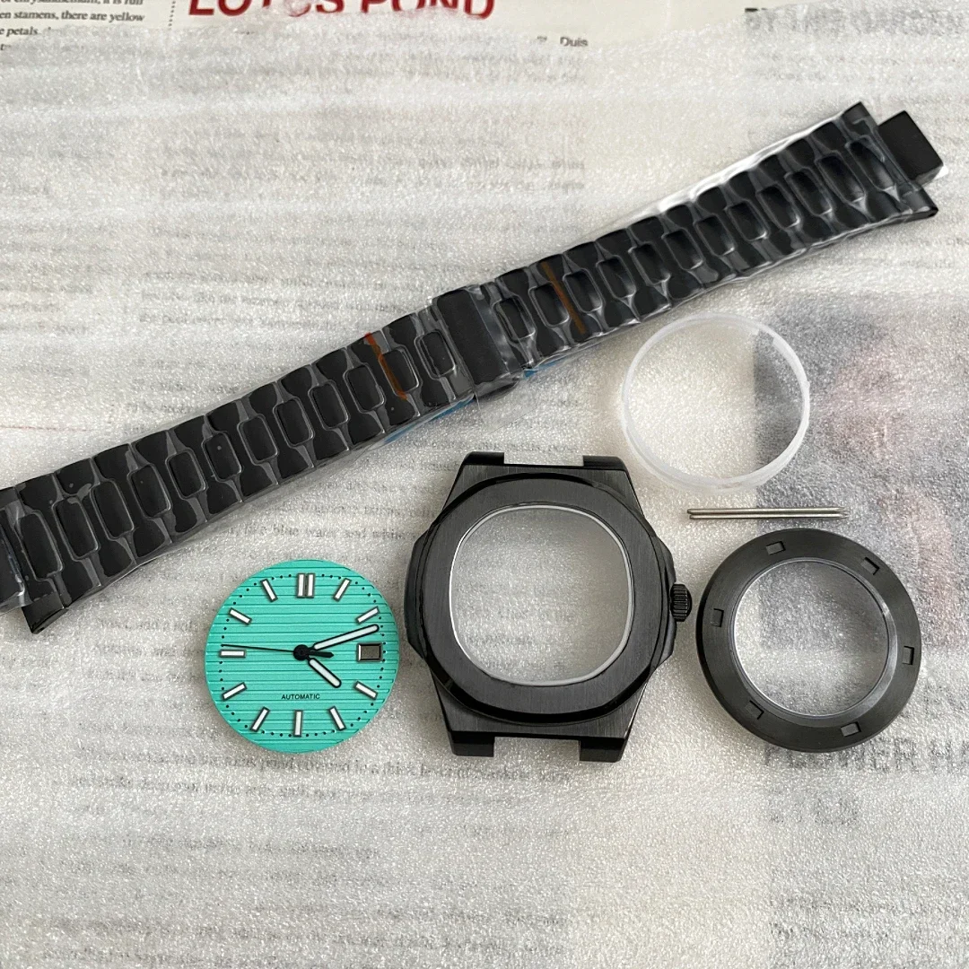 41mm NH35 Case Black PVD Strap Dial for MOD Nautilus NH35 NH36 Movement Transparent Back Cover Watch Repair Accessories