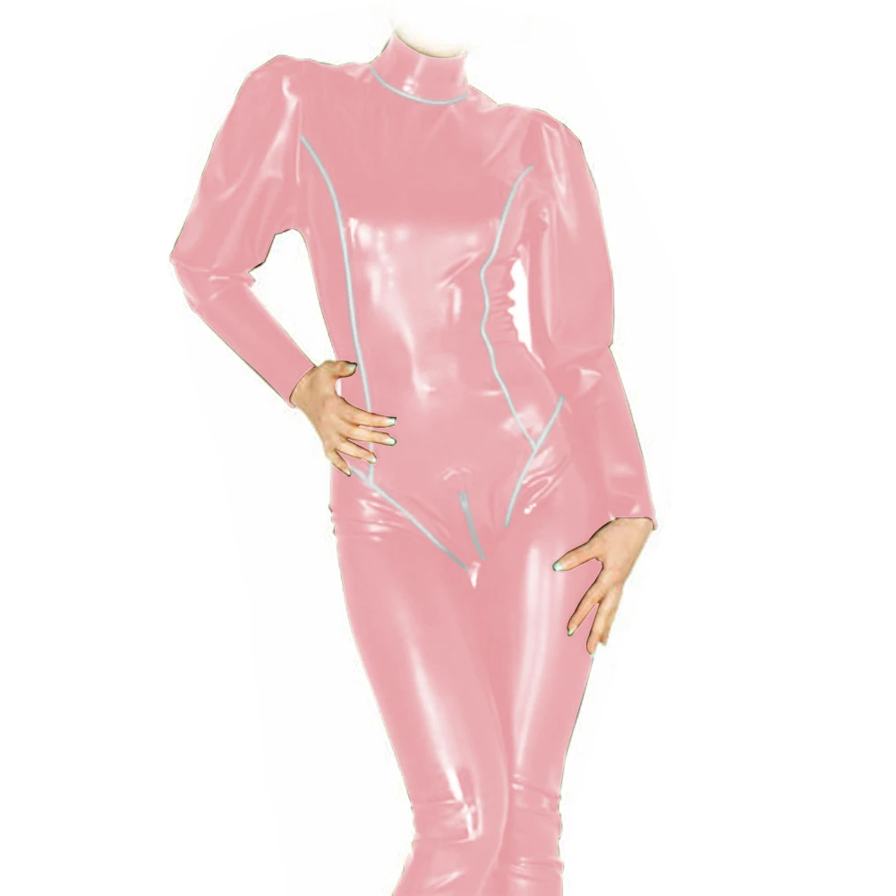 

Fashion women fancy latex catsuit skinny clothes high quality nightclub party costume Pink jumpsuit racing clothing xs-xxl