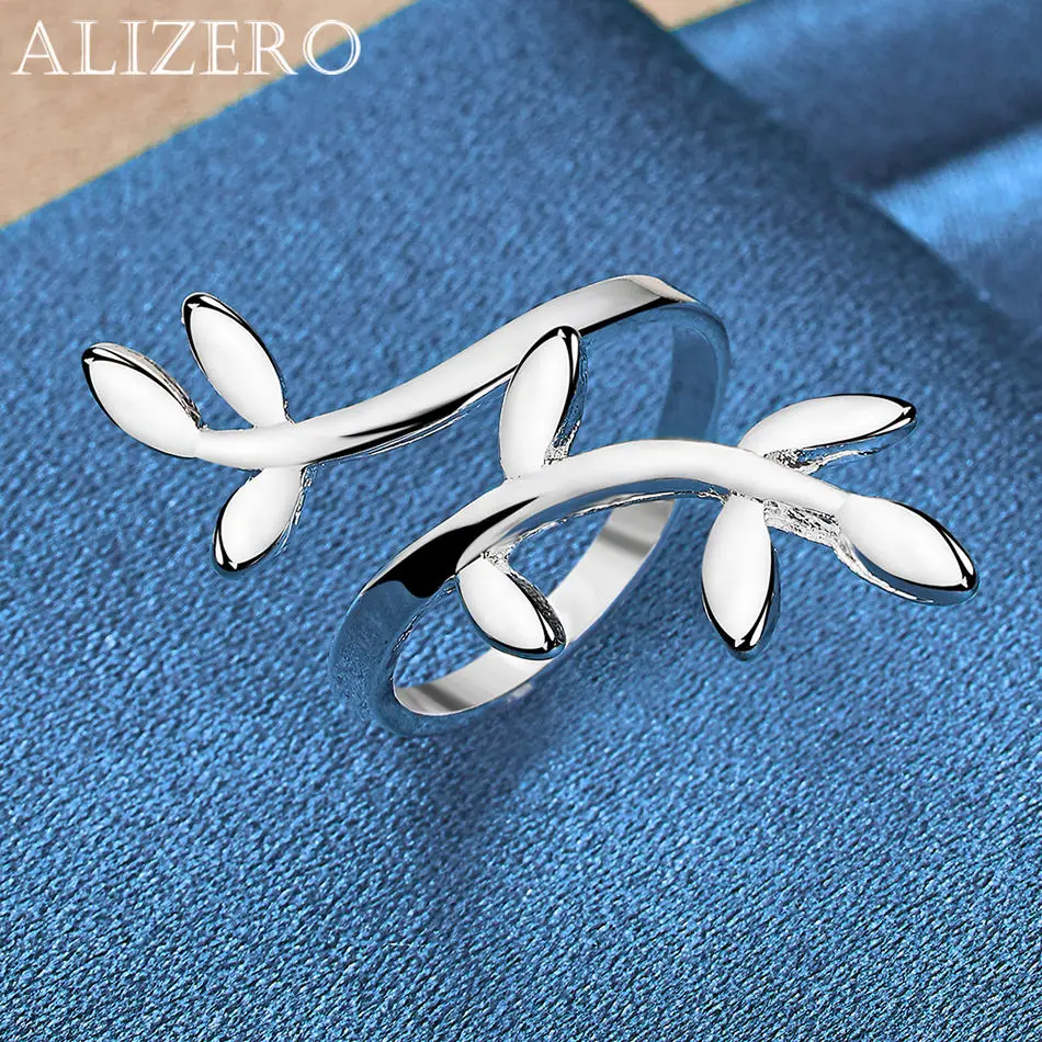

ALIZERO 925 Sterling Silver Leaf Ring with Adjustable Opening Design For Women Fashion Party and Daily Wear Jewelry Gifts