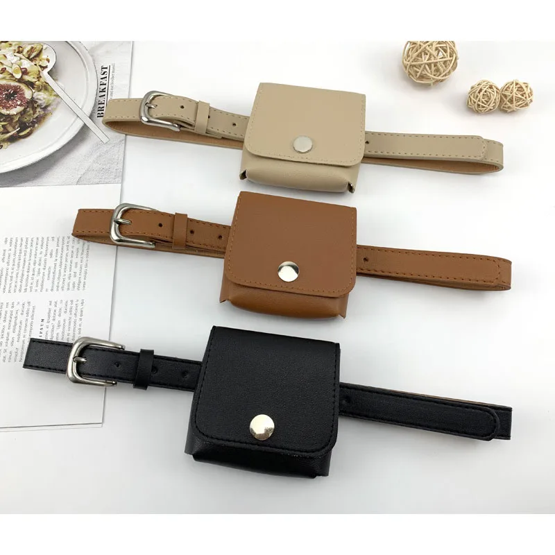 Self Tied Waist Belt with Small Bag for Women Faux Leather Thin Dress Belts Waistband Fanny Packs Accessory