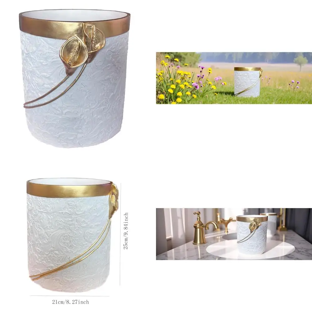 

Elegant Resin Carved Waste Basket for Home Office and Bathroom, 8x10 Decorative Trash Bin, Garbage Can for Living Room
