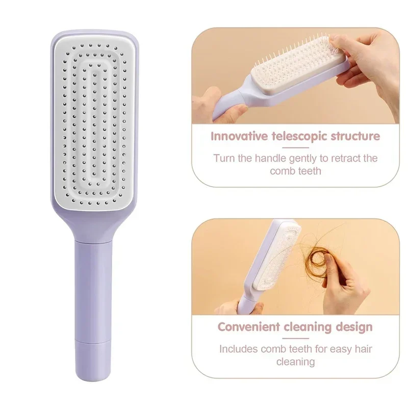 Brosse à cheveux autonettoyante, peigne rétractable, facile à nettoyer, avec poils rétractables, peigne de Massage antistatique