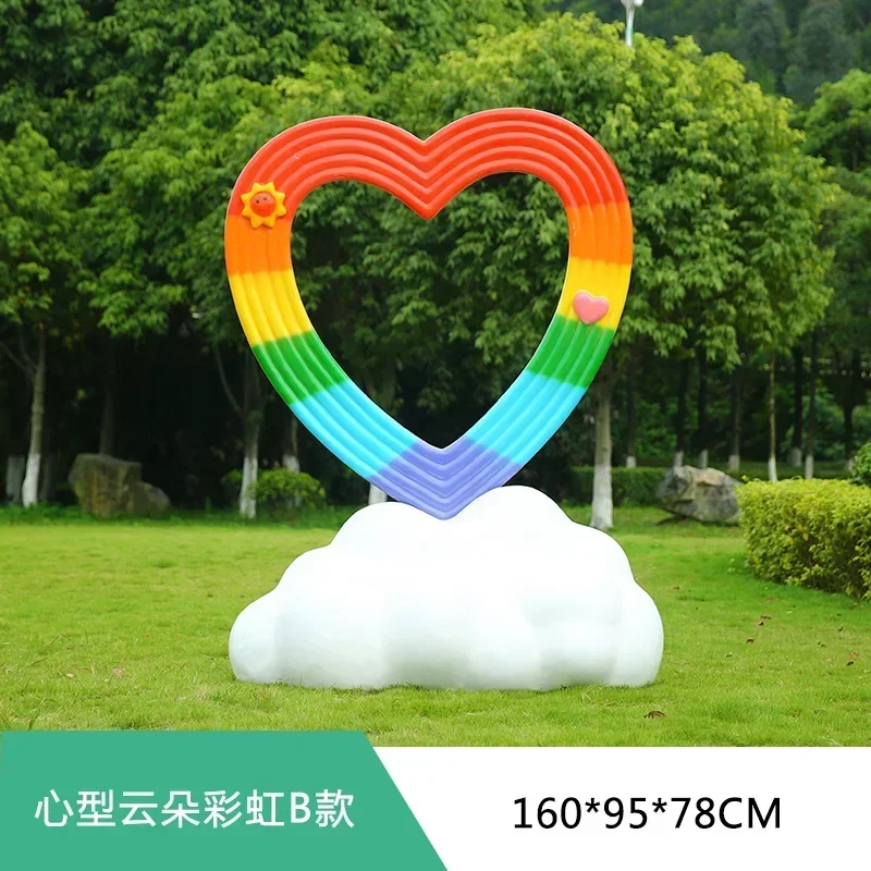 AA2003Outdoor FRP Rabbit Cartoon Character Ornament Stainless Steel Cloud Balloon Sculpture Decoration