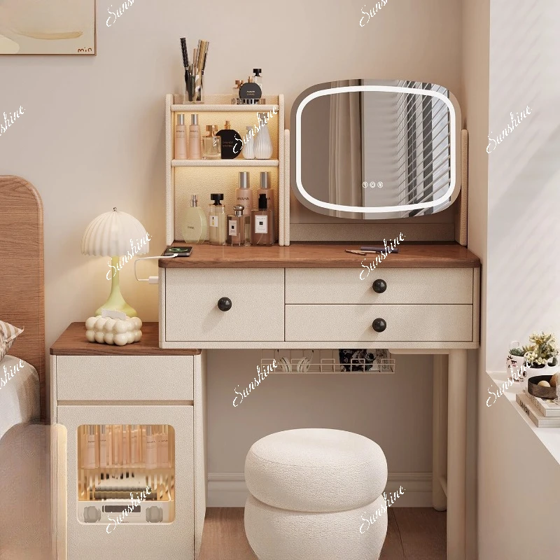 Dresser integrated cosmetic mirror with lamp rotatable small apartment bedroom, storage cabinet 80cm
