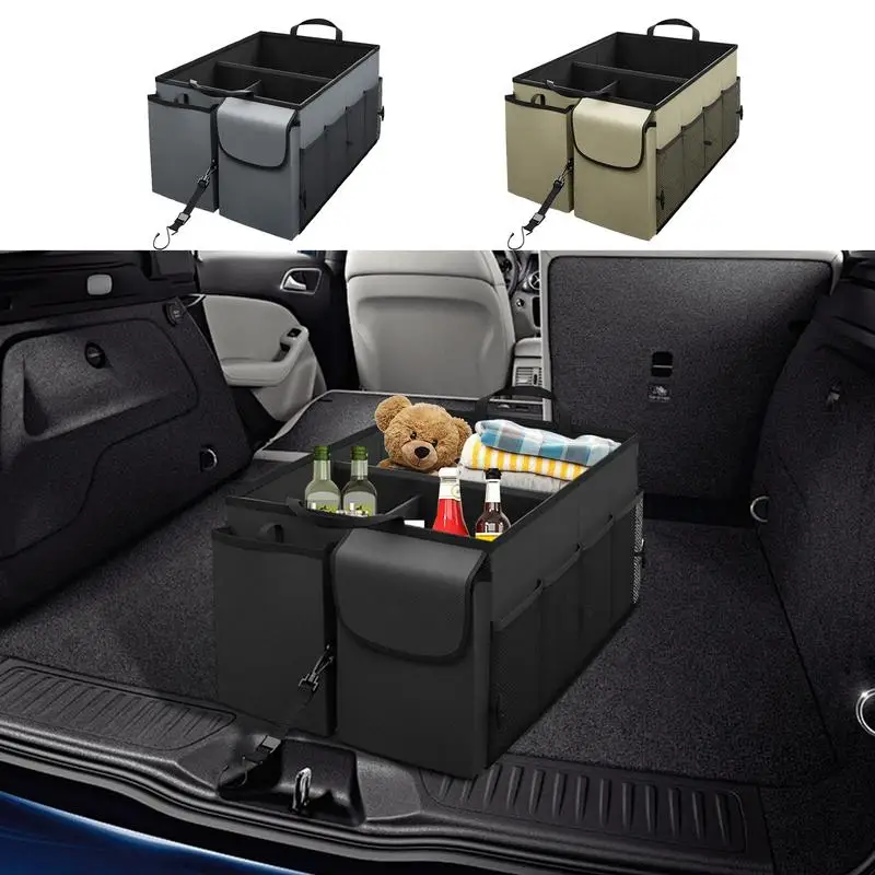 Trunk Box Car Organizers Securing Strap Trunk Storage Bins Multi Compartment Car Accessories With Side Pockets For vehicles