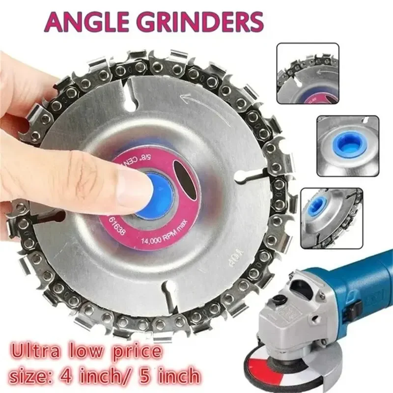 4 Inch 22 Teeth Chain Saw Blade Angle Grinder Disc Multifunction Woodworking Wood Metal Grooving Carving Disc Fine Cutting Tool