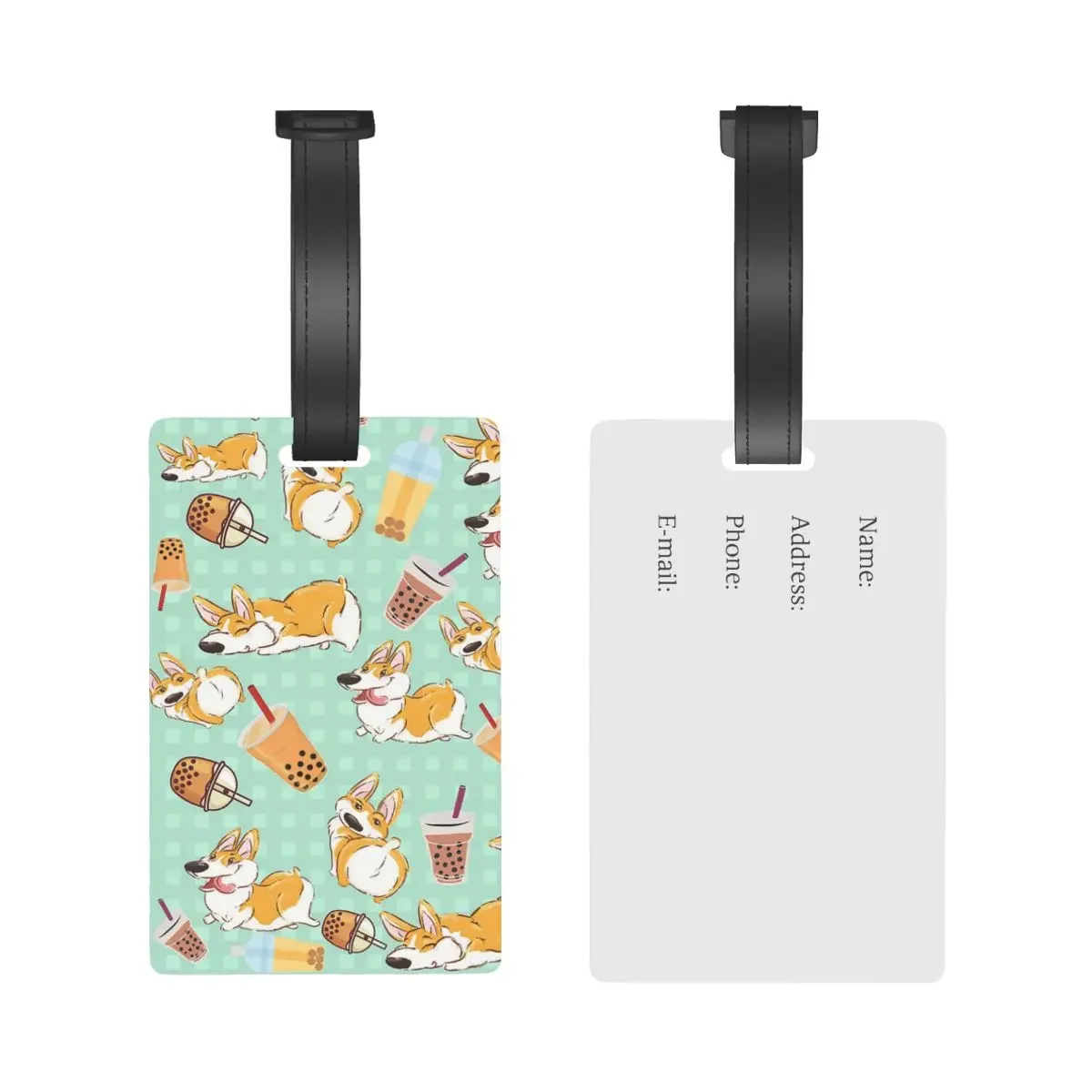 Corgi And Bubble Tea Luggage Tags Suitcase Accessories Travel Fashion Baggage Boarding Tag Portable Label Holder ID Name Address