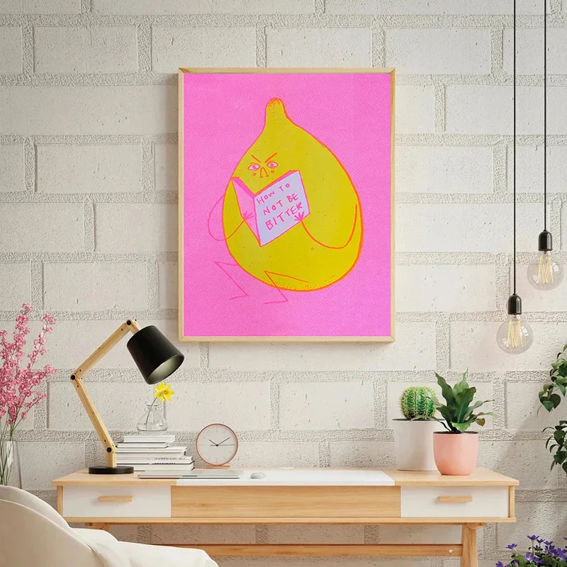 How To Not Be Bitter Cute Fruit Lemon Looking Book Poster And Print Modern Canvas Painting Wall Art Pictures For Home Room Decor