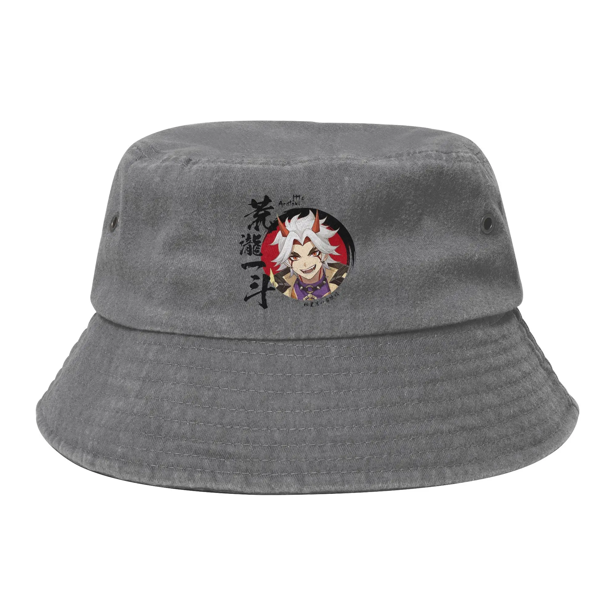 Teen Distressed Cotton Bucket Hat Genshin Impact Arataki Itto Outdoor Fishing Hats  Bob Hat Gift Idea