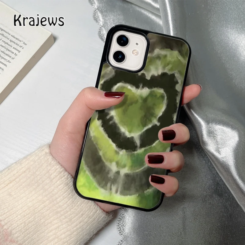 Krajews Heart Tie Dye Style coque Phone Case for iPhone 16 15 14 12 13 mini PLUS X XS XR 11 PRO MAX Cover Funda Shell