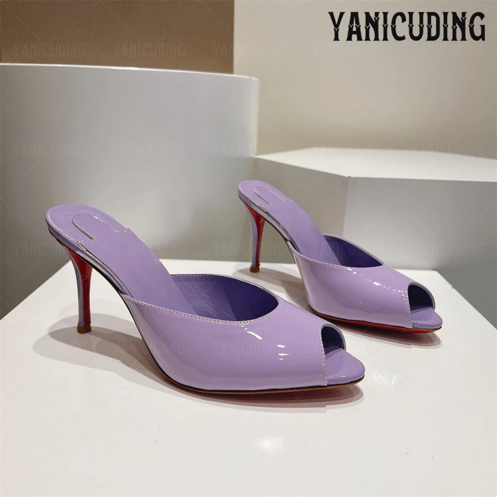متعدد الألوان براءات الاختراع والجلود البغال اللمحة تو مثير النعال للنساء ألوان مخصصة خنجر الصيف الصنادل عالية الكعب الأحذية المصنوعة يدويا #3