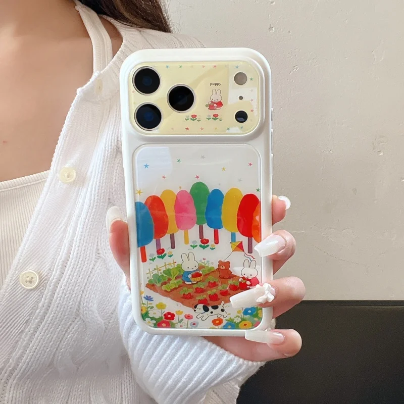 

Cute pastoral illustration Miffy daily life phone Case For iPhone 15 16 17 Pro Max Lovely cartoon strawberry Miffy Bear Cover