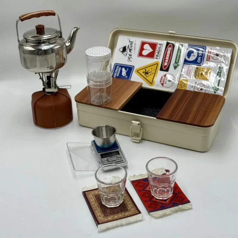 

Complete Metal Toolbox, Suitcase, Storage Box with Stickers, Portable Toolbox with Tea Set, Toolbox with Kettle, Cup and Stove.