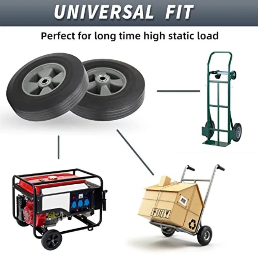 Pneu e roda de borracha sólida, 10x2.5, 5 ou 8 eixos, furo 2 1 4, substituição de cubo offset 4.10 3.504 para caminhão manual dolly t