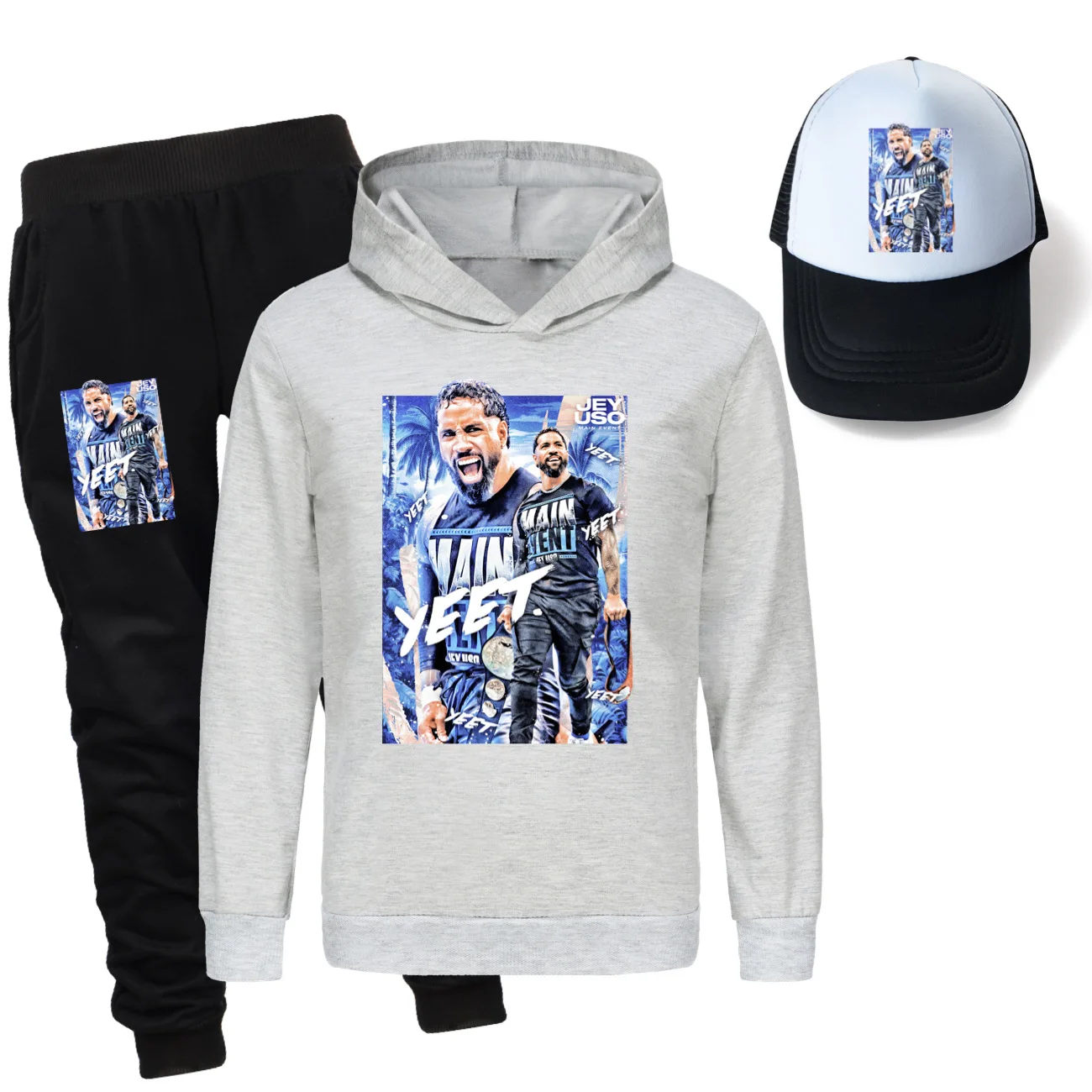 Kids  Long Sleeve Children\'s Wrestler Jey Uso Sport Suits Hoodies Tops+Pants Sets Christmas Costume Birthday Suit +hat3952