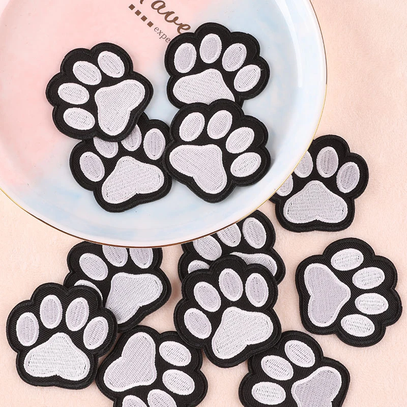 10Pcs Dog Paw Embroidered Patches Iron On Girls Boys Clothes Stickers