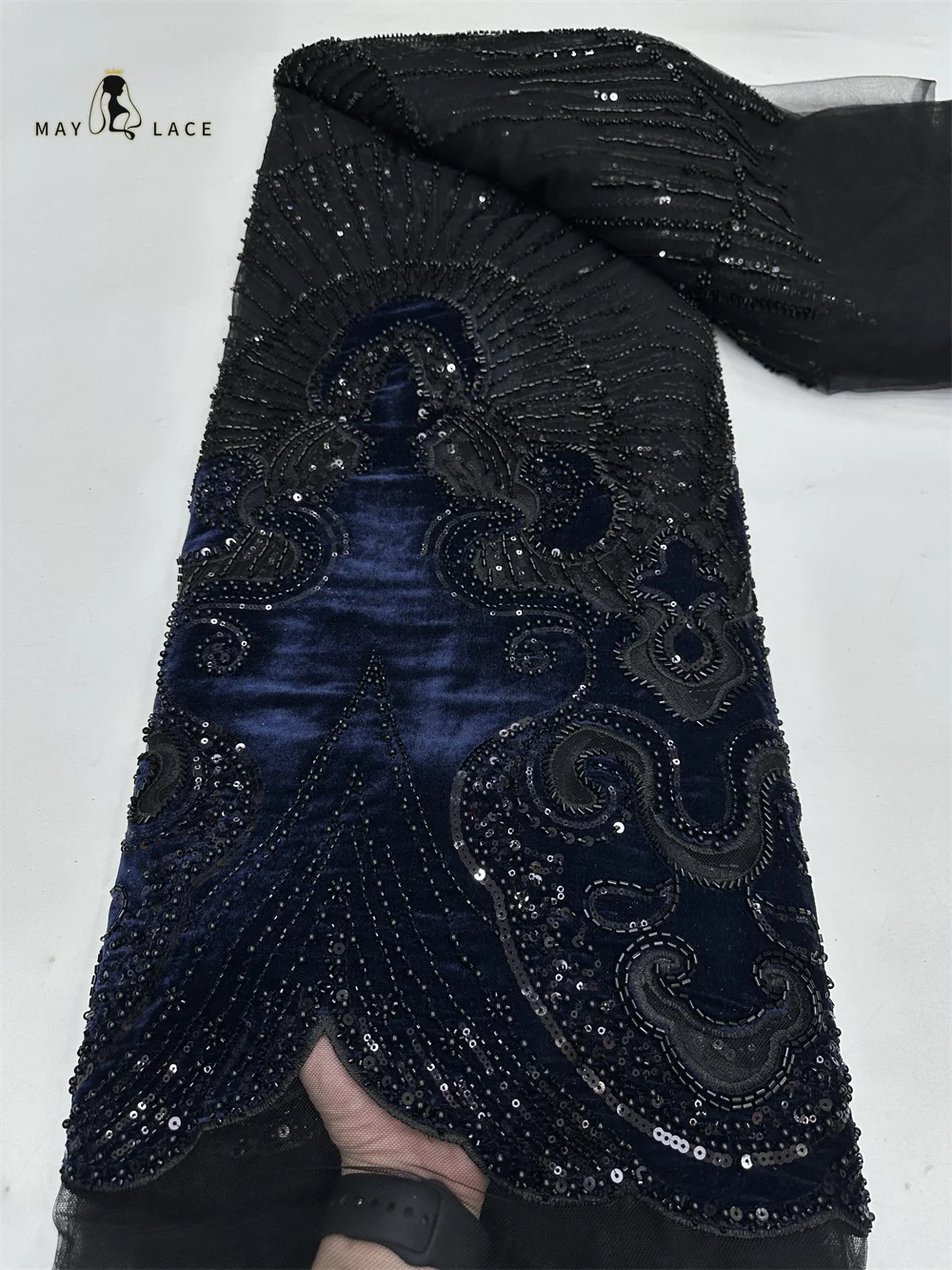 

African Sequins Velvet Lace Fabric Nigerian French Beaded Lace Fabrics For Sewing 2026 High Quality Wedding Party Dress 5Yards