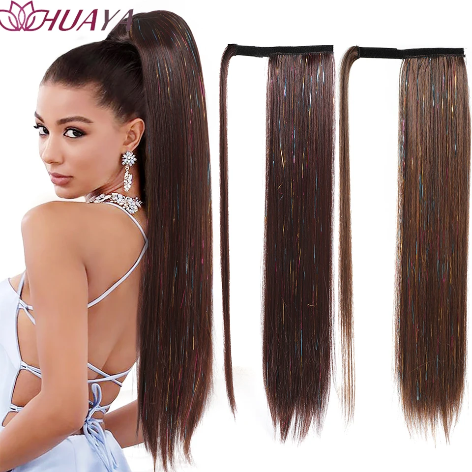 

26-Inch Ponytail Synthetic Wig Straight Hairpin Ponytail Hair Extension-Magic Paste Heat-Resistant Synthetic Wrapped Ponytail Wi