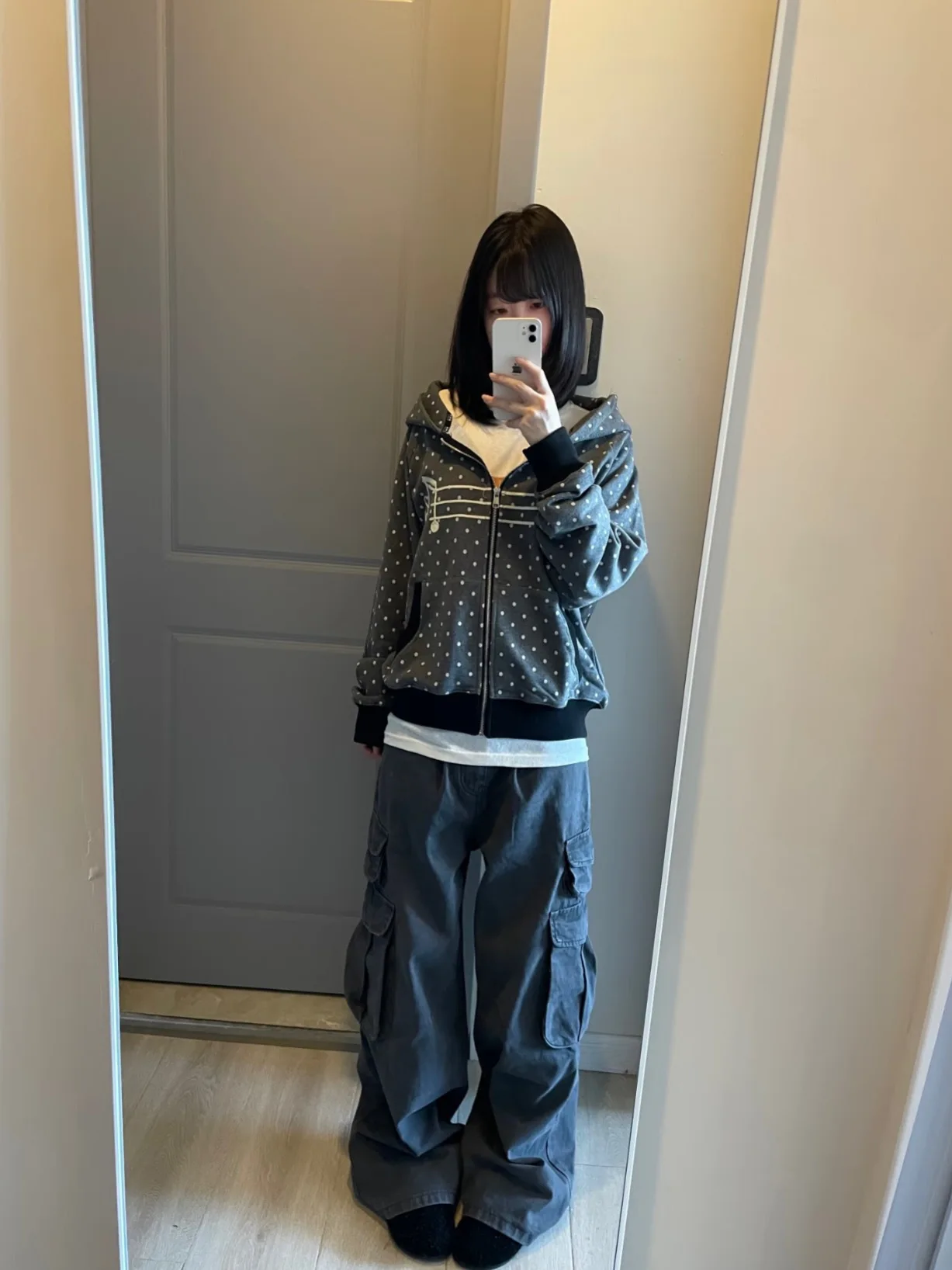 Retro Korean Style Note Embroidery Polka Dot Hoodie Jacket Women Loose Lazy Style Zipper Open Cardigan Top Autumn Season