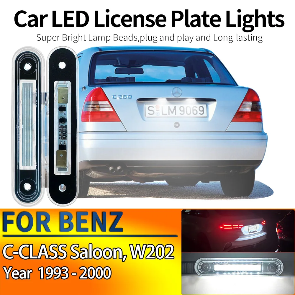 2Pcs Canbus LED Number License Plate Lights Assembly Error Free white For MERCEDES-BENZ, C-CLASS Saloon, W202 1993-2000 the car