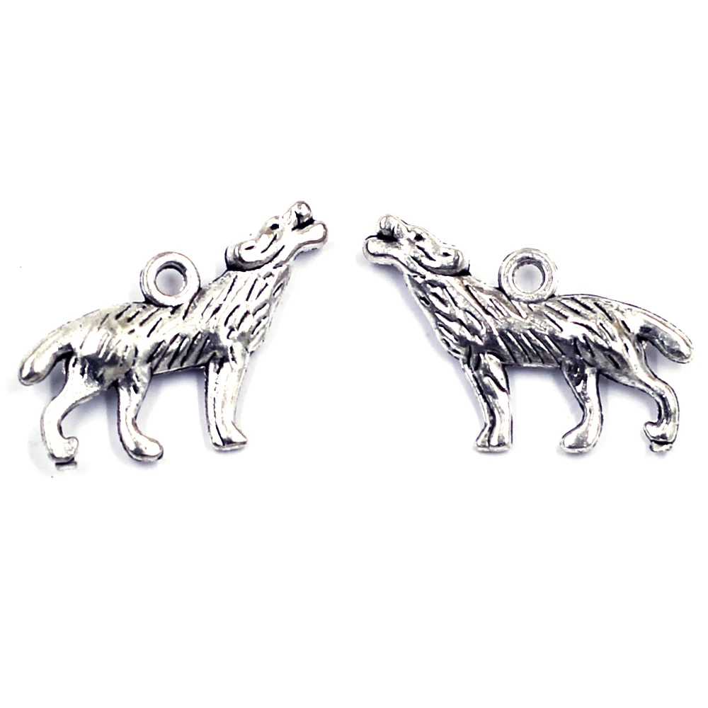 

Silver Tone Wolf Animal Breloque Charms Pendants Crafts Jewelry DIY Making 26x16mm