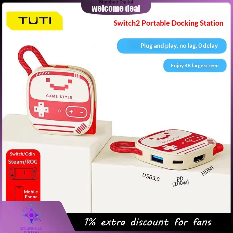 

Док-станция TUTI 3-в-1, портативный проектор экрана, OLED-конвертер для консолей, подключение HDMI для Switch2, iPad, ноутбука