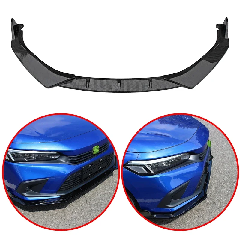 

For Honda Civic 2021 2022 11th 4D Sedan ABS Front Bumper Lip Car Spoiler Body Kit Diffuser Protector Guard Glossy Black
