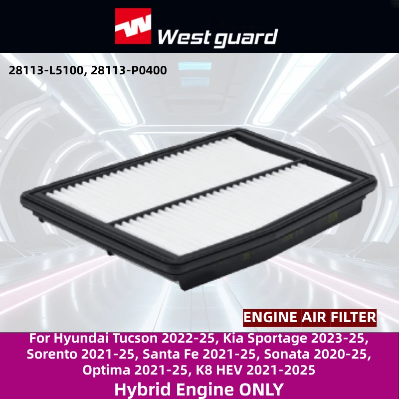 

Engine Air Filter For Hyundai Tucson 2022-25, Kia Sportage 2023-25, Sorento 2021-25, Santa Fe 2021-25, Sonata 2020-25 28113L5100