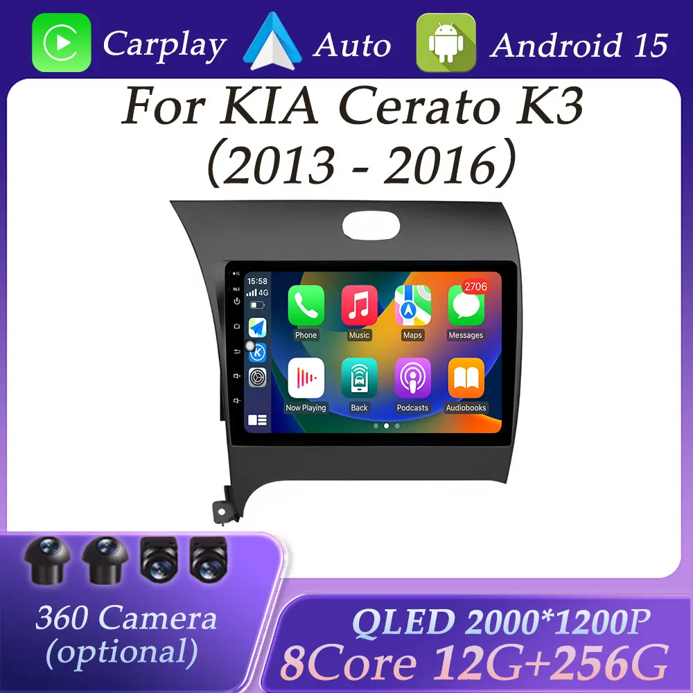 

QLED Screen for KIA Cerato K3 2013 - 2016 Wireless CarPlay Car Radio Video Audio Multimedia Player GPS Navigation BT DSP Stereo