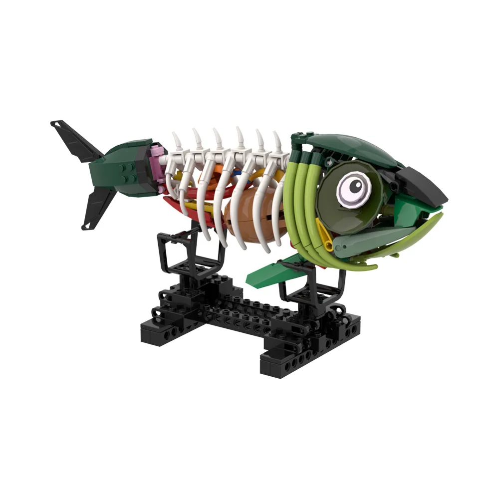 MOC Zombie Fish Model Building Blocks Horror Bone Fish Ocean Animal Bricks Kid Educational Toys Creative Design Halloween Gifts