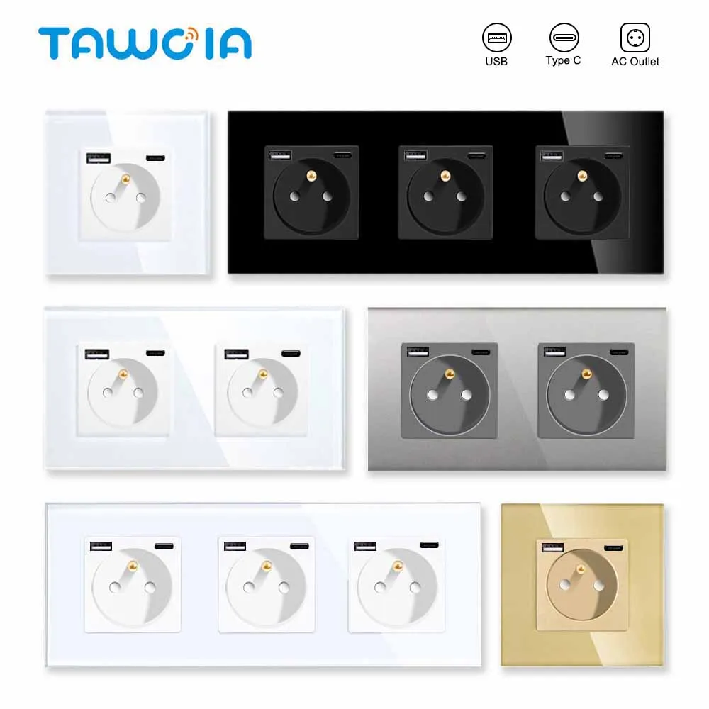 

Евророзетка настенная TAWOIA, 16 А, с тройным стеклом, USB Type-C