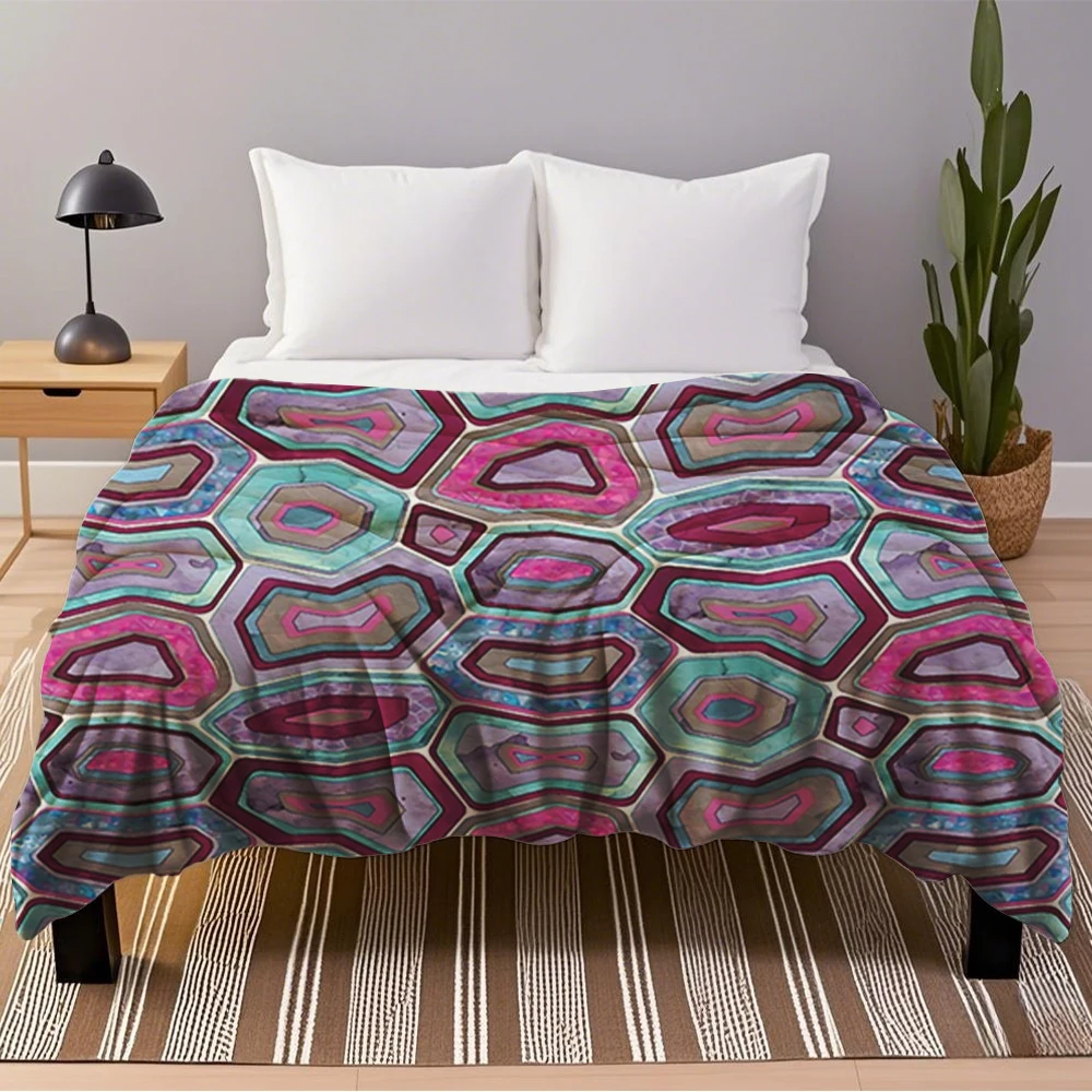 

Breathable Flannel Bed Blanket Multi-Use Blanket Amethyst Geodemetric Modern Minimalist Design Throw Faux Fur Throw