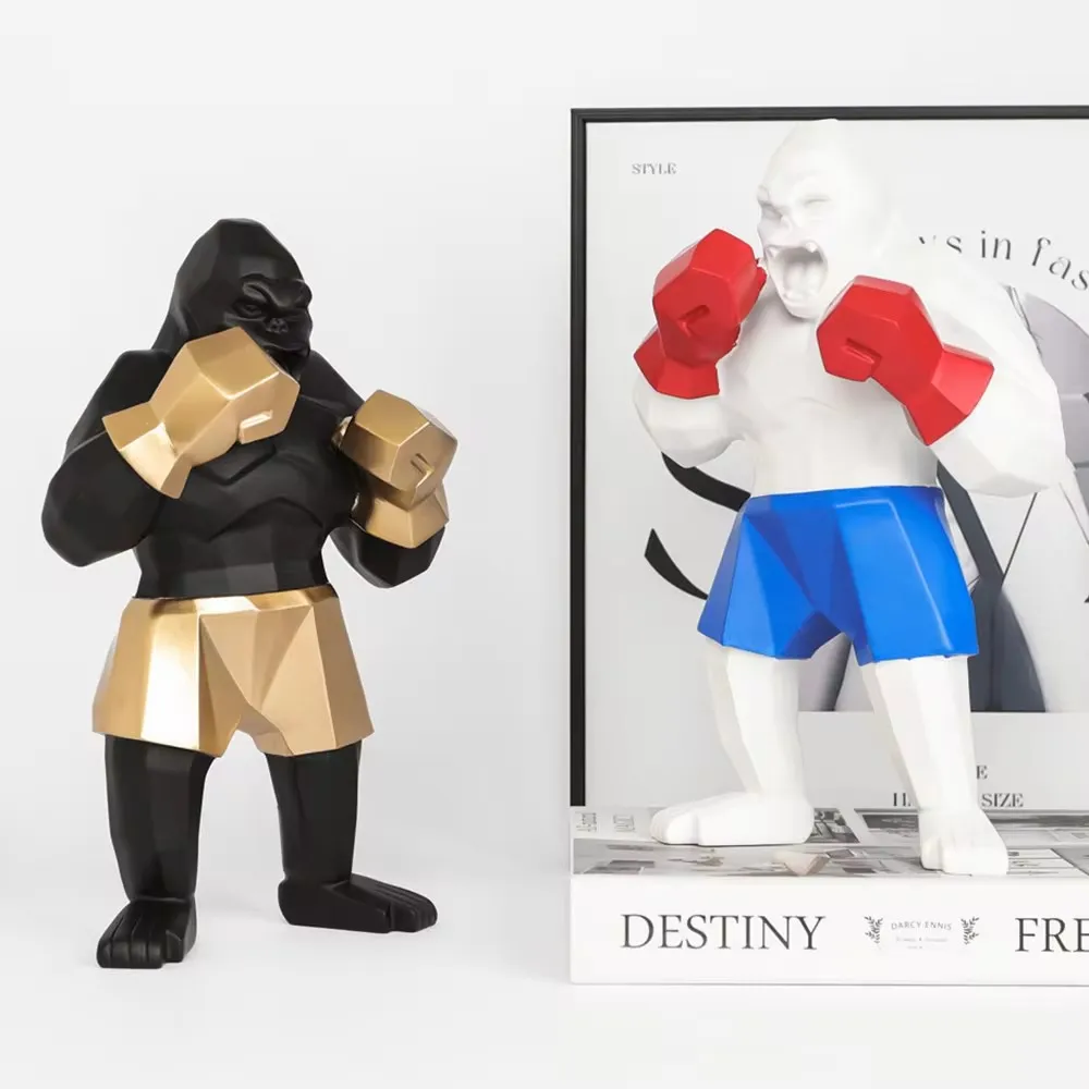 2024 Creative Boxing King Kong Sculpture Fashion Gorilla Animal Character Figurine Orangutan Home Decoration Desk Decor and Gift