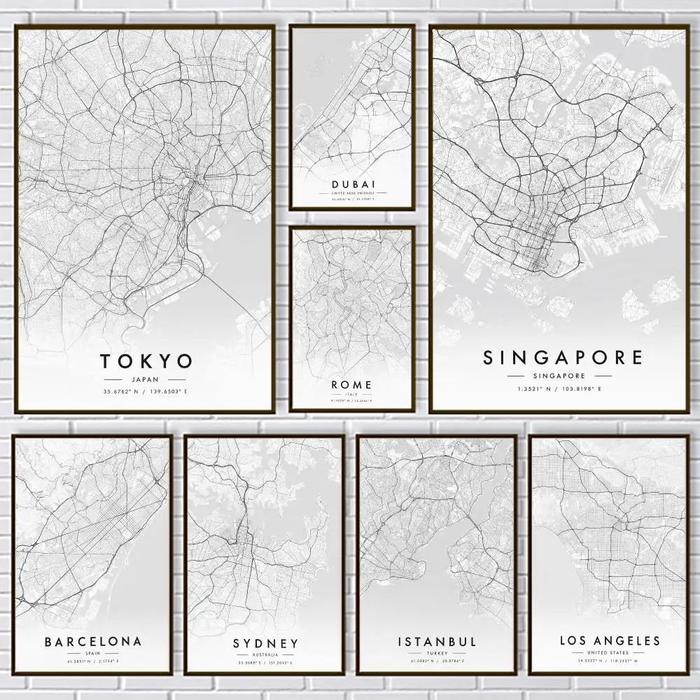 Art C-City Map Artwork Poster PP Paper Decorative Wall Art for Living RoomsBedrooms Bars Cafes Stylish Home Decor Gift