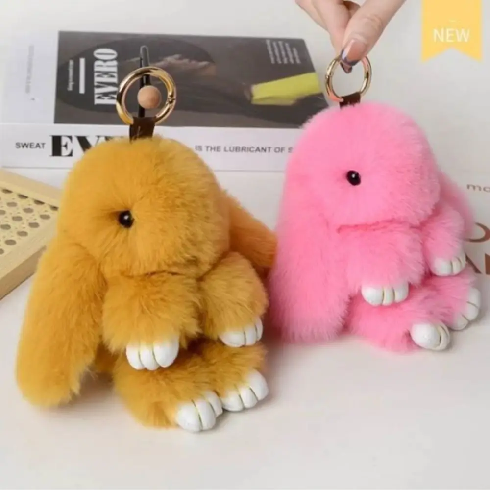 กระเป๋าจี้แฟชั่นพวงกุญแจกระต่ายปุยน่ารักเล่นตุ๊กตากระต่ายตาย Bowknot Smooth กระต่ายขนพวงกุญแจแฟน