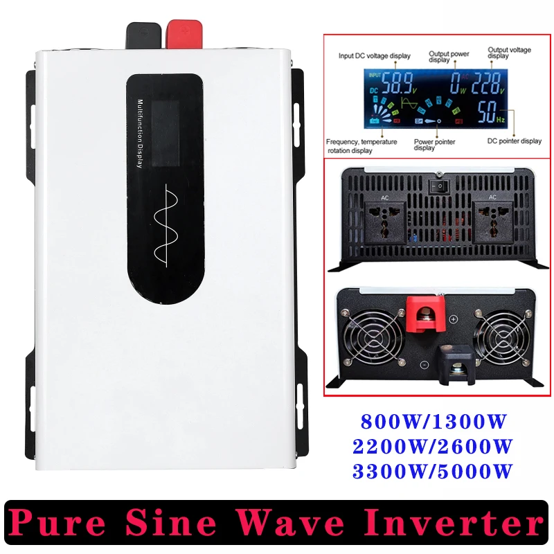 

Pure Sine Wave Inverter 2200W Solar Power Transformer DC 12V 24V 48V 60V 72V To AC 220V 50Hz 60Hz Charger Voltage Converter